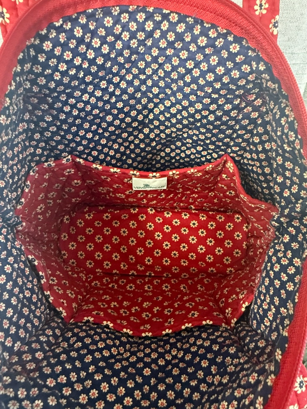 Vera Bradley Americana Red Vintage Quilted Tote Shoulder Bag Zipper 15x12 - Picture 6 of 9